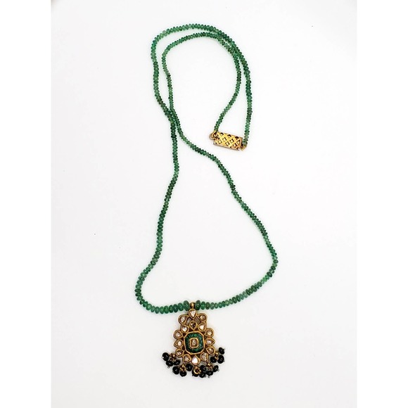 Columbian Emerald 18kt Gold Necklace set in Diamonds - Picture 2 of 8